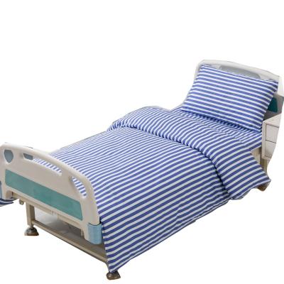 China Custom Logo White Blue Hosptial Sheet Comforter Blanket Pillow Cover 3pcs Duvet Cover Nondisposable Set For Hospital Bed for sale