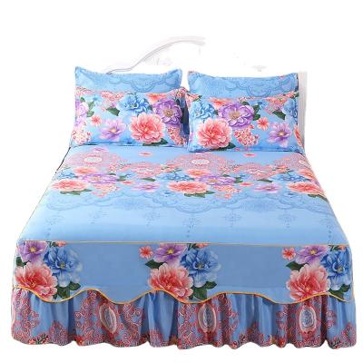 China Cheap Price Floral Fitted Bed Skirt 200cmx220cm 150cmx200cm 180cmx200cm 180cmx220cm MOQ Washable Bottom for sale