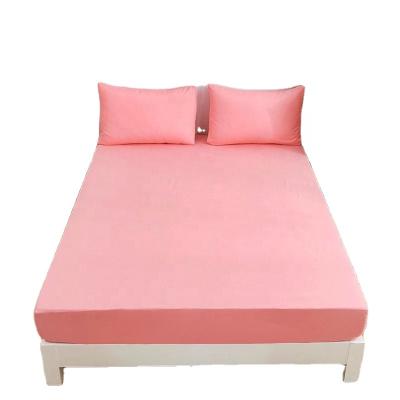 China MOQ Cheap Anti-static Twin Single King Size Solid Plain Plain Pink White Pink Fitted Sheet With 2pcs Pillowcases for sale