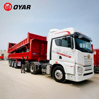 China Truck Trailer Design 3 New 4 Axles 60 Ton Hydraulic Rear Dump Trailer for sale