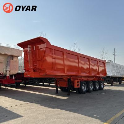 China Truck Trailer Rear Axles New 3 4 Dump Tipper Semi Trailer Truck 50tons Rear Dump Truck Trailer With Tarpaulin for sale