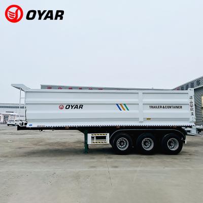 China Truck Trailer Oyar 3 Axles 4 Axles Cylinder 50tons Hydraulic Rear Tipping Truck Semi Trailer End Dump Trailer for sale