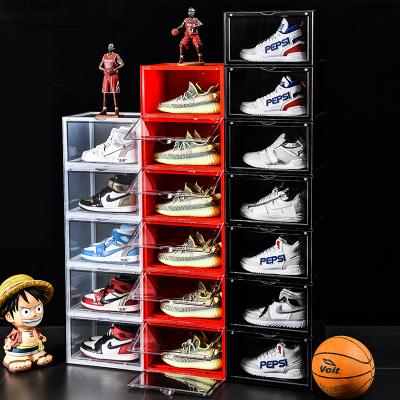 China High Quality Magnetic Stackable Collapsible Storage Capacity Increase Opening Stackable Free Space Viable Shoe Box for sale