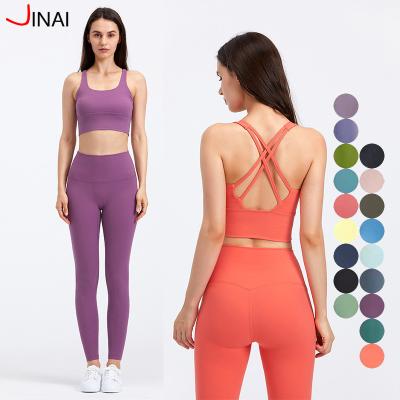 China New L0123 Breathable High Quality Breathable 2 Piece Yoga Sets Sleeveless Zipper Sports Vest Tops High Waist Workout Compression Shorts Lulu Shorts Sets for sale