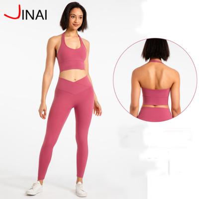 China 2806 Wholesale Breathable Cross Wrap Design Ladies Yoga Arm Warmers Set For Women Spring Halter Tops Ultra Heavy Duty Squat Set Set for sale