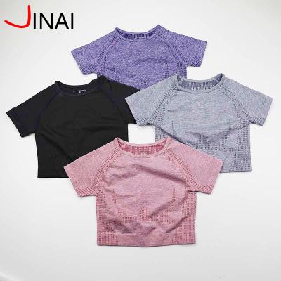 China 2020 High Elasticity Activewear Jacquard Yoga Gym Workout Breathable Seamless Shirt Women Top Seamless Crop Shirt for sale