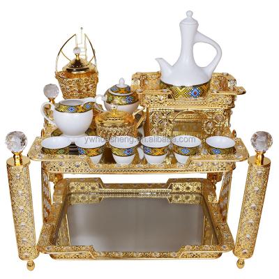 China Large Sustainable Gold Silver Plated Ethiopian Eritrean Rekebot Coffee Serving Tray Table Set Jebena Full Set for sale