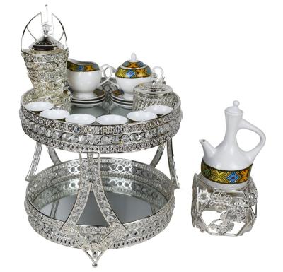 China HS 2021 Viable Hot Sale Metal Tray Table Set With Porcelain Ethiopian Coffee Cups for sale