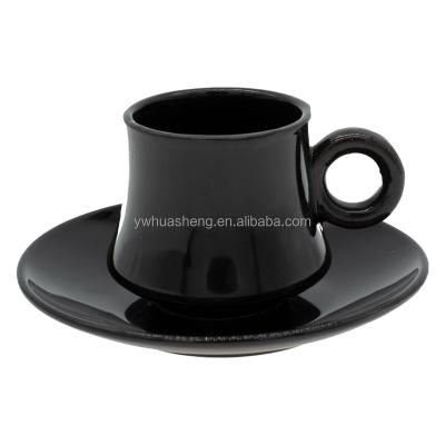 China 2021New Viable Ceramic Black Glazed Shinny Coffee Cup Plating Rim Saucer Customized Logo Black Cup for sale