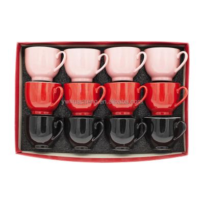 China Disposable Under Glazed Cup Coffee Set 12pcs Shinny Reusable Ceramic Porcelain Smooth Coffee Cup Customized Mugs for sale