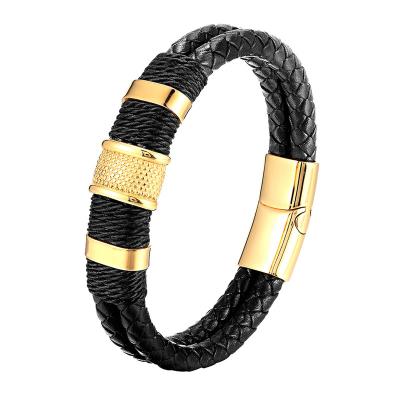 China Fashionable Casual/Sporty Cheap Magnetic Clasp Braided Color Men Bracelet Leather Wristband for sale