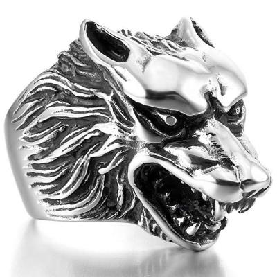 China CLASSIC Fashion Bossy Cool Ring Male Personality Head Wolf Ice Field Wolf Casting Self-Defense Retro Ring for sale