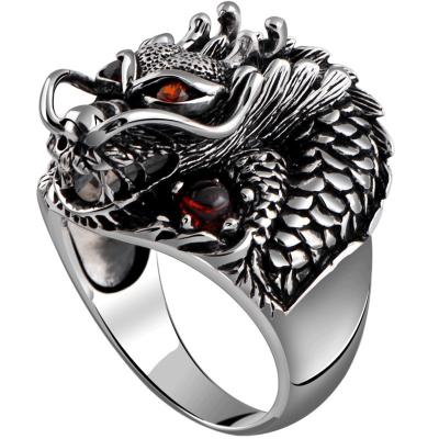 China Casual/Sporty Punk Vintage Style Rings Jewelry Steel Casting China Dragon Head Animal Zodiac Ring Men's Stylish Gift for sale