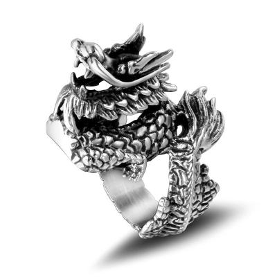 China New Casual/Sporting Women Design Antique Silver Plated Korean Chinese Dragon Jewelry Ring Men's Vintage Ring Jewelry for sale