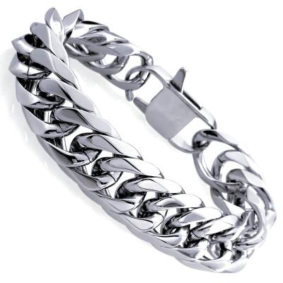 China Hiphop 2022 Mens Hip Hop Cuban 316L Stainless Steel Jewelry Chain Bracelet Statement Heavy Surgical Titanium Steel Bracelets for sale