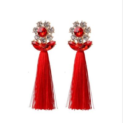 China Factory CLASSIC European and American exaggerated female source of long multi-color diamond alloy tassel earrings for sale