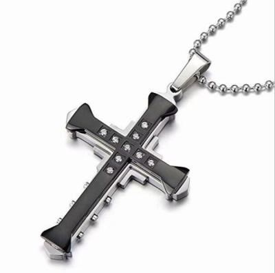 China New Hot Sale Casual/Sporty Necklace For Men's Jesus Crystal Cross Pendant Necklace Gold Silver and Black Cross Necklace Fashion Jewelry for sale