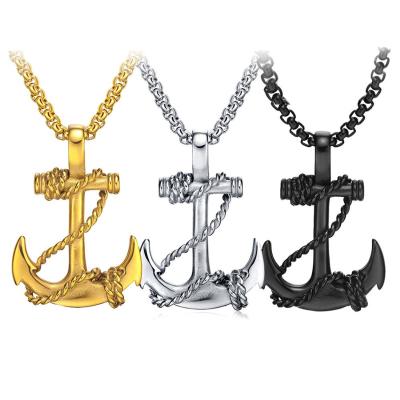 China Cute Gold Tone Anchor Pendant Necklace Gold Plated Infinity Jewelry Anchor Mens Fashion Design Simple Anchor for sale