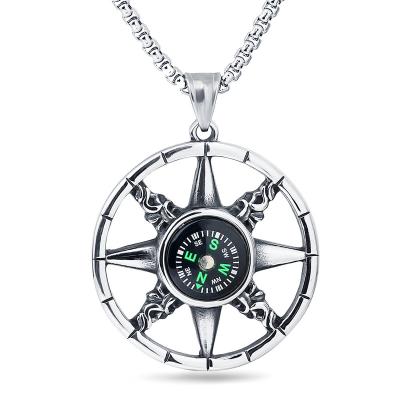 China 2022 Men's Vintage Stainless Steel Necklace Hip Hop Men's Chain Jewelry High Quality New Hiphop Fashion Positionable Compass Pendant for sale