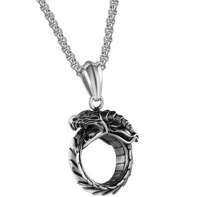 China New Design Vintage Hiphop Dragon Necklace Jewelry punk for men male European Dragon Shape Ring Pendant Necklace vintage available for sale