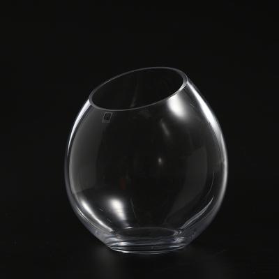 China Home Decoration Clear Oblique Bowl Design Heavy Duty Hand Blown Glass Candle Holder For Home Decoration Making Supply for sale