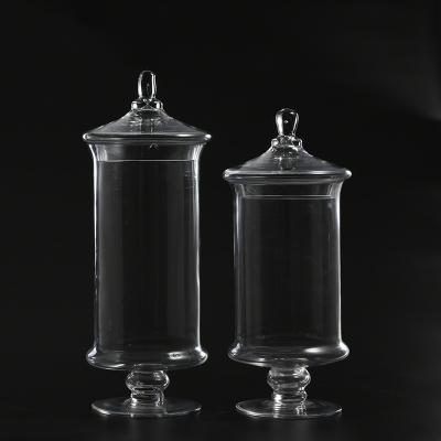 China No Glassware Amazon Best Sellers Choice Transparent Cylinder Design Glass Candy Jar Or Marshmallow Jar With Glass Lid And Holder for sale