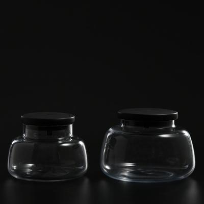 China Factory glassware none directly transparent glass food storage candy jar or marshmallow jar with customized lid for sale