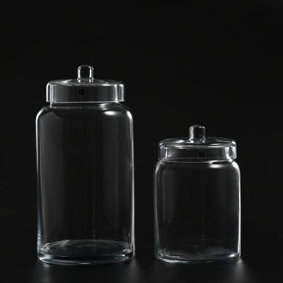 China No heavy duty transparent simple design all clear glass candy jar or marshmallow jar with glass lid from chinese factory on sale for sale