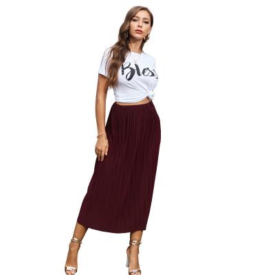 China 2021 New European and American Summer Pure Colors Pleated Skirt Dress Lady Breathable Elegant Summer Sexy Long Leisure Skirt for sale