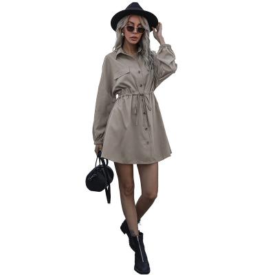 China Spring 2021 New Women's Casual Shirts Solid Color Long Sleeve Drawstring Lapel Shirt Dress Shirt Blouses New Styles Breathable Slim Ladies for sale