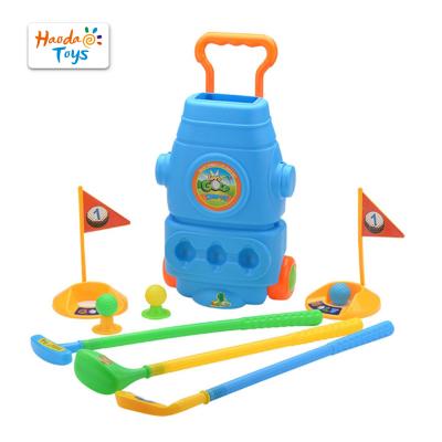 China Playing Fun Outdoor Exercise Toys Young Sports Toy Kit Fun Golfer Golf CartWith Wheels Golf Club Set For Kids Gift for sale