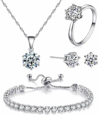 China Fashion Zircon Pendant Necklace Bracelet Earring Set Women'S Engagement Set for sale