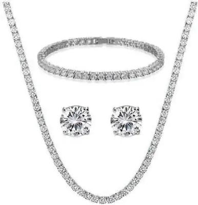 China Diamond Rhinestone Jewelry Set Tennis Necklace Earrings Pendant Silver 925 Jewelry Set for sale