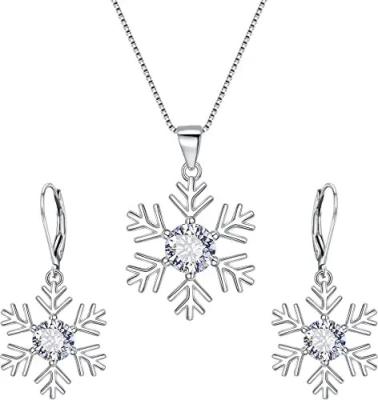 China Engagement Wedding Women Silver Snowflake Jewelry CZ925 Silver Necklace Earring Set for sale