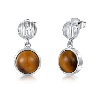 China Fashion 925 Silver CZ Earrings Modern Round Vintage Amber Earrings for sale