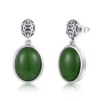 China Wholesale Oval Shaped Green Emerald Stone Earrings 2.00g Silver For Girls Ladies Women for sale