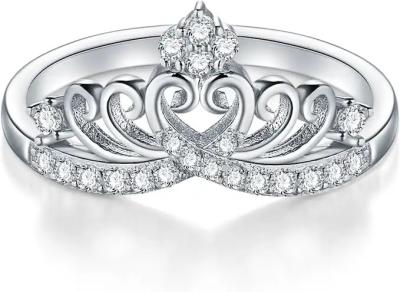 China 2.0mm Main Stone 925 Silver Engagement Ring , Crown Shaped Engagement Ring For Women for sale