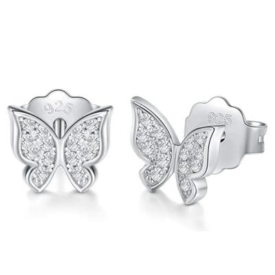 China Round Sterling Silver 925 Stud Earrings , Girls CZ Butterfly Earrings for sale