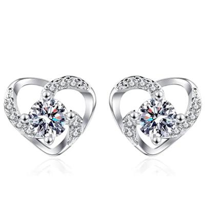 China Fashionable 925 Silver Ear Studs , 925 Silver Sterling Heart Shaped CZ Earrings for sale