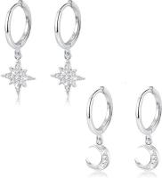 Chine Boucles d'oreille argentées de la CZ de la lune 925 de Sun, boucle d'oreille d'étoile de lune plaquée par rhodium à vendre