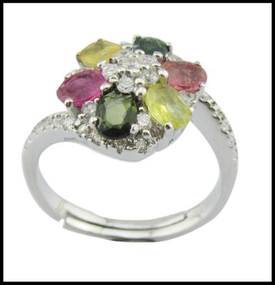 China 3~5g 925 Silver Gemstone Tourmaline Rings Womens Casual / Party Occasion Jewelry Colorful Natual Gemstone for sale