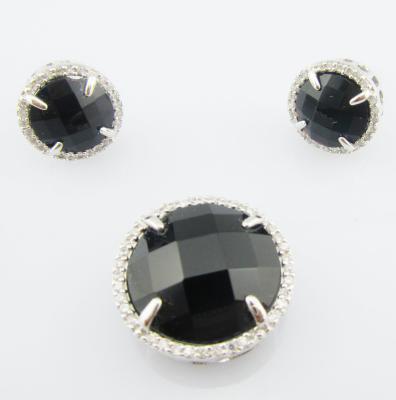 Cina Black Agate Sterling Silver 925 Classic Dangle Earrings Set con AAA Grade Cubic Zirconia Real Silver Jewellery Sets in vendita