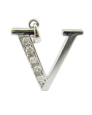 China V letter 18K Gold Diamond Alphabet Letter Pendant Necklace with 1.5mm Zirconia (S925 Customized Logo) for sale