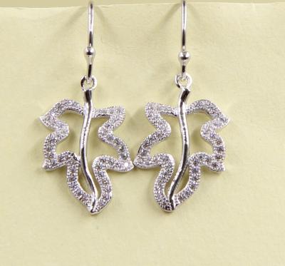 China Leaves Dangle Earring Sterling Silver Stud Earrings With Cubic Zirconia Sterling Silver Drop Earrings 	pure Silver Earr for sale