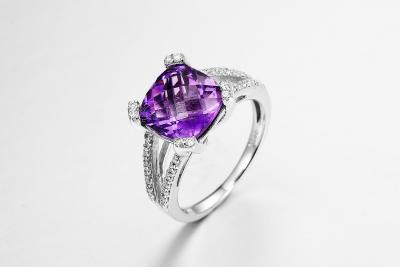 中国 3.16g 925 Silver Gemstone Rings AAA CZ Female Amethyst Wedding Ring 販売のため