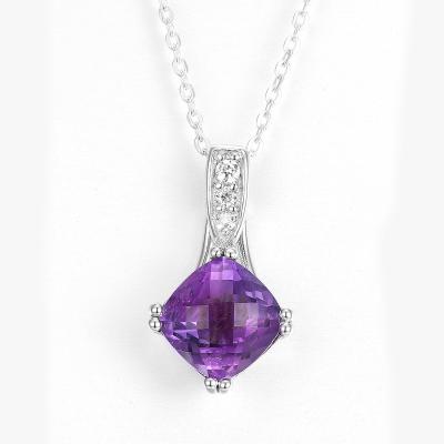 China Rhodium Sterling Silver Gemstone Pendants 10mm Vierkante Steenhalsband Te koop