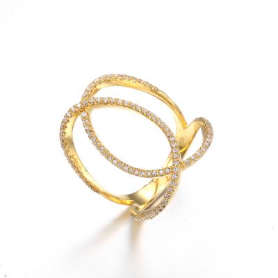 中国 円Intersect 925 18K Yellow Plating CZ Rings Yellow Gold Engagement Rings 販売のため