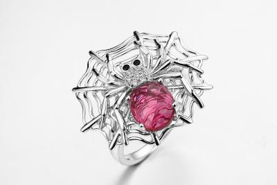 Cina Anelli d'argento Swarovski Sterling Silver Spider Web Ring della pietra preziosa del rubino 925 rossi in vendita