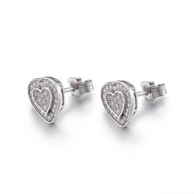 China 1.57g 925 Silver CZ Earrings Double Heart Bridal Statement Earrings for sale