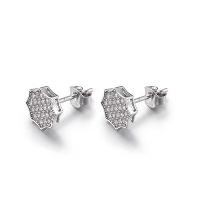 China Geometric Figure 925 Silver CZ Earrings Unisex Octagon Stud Earrings for sale